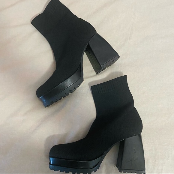 ASOS Shoes - ASOS Chunky Heeled Boots in Black Knit